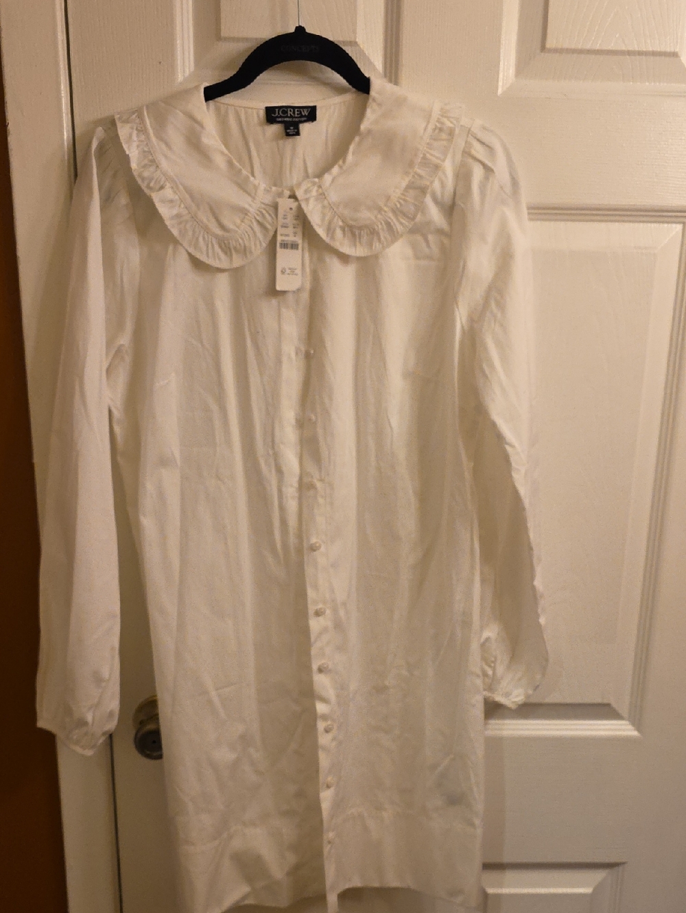 J. Crew White Long-Sleeve Button-Front Dress with Peter Pan Collar